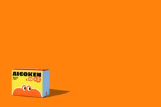 an orange background with a box of alcoken on the bottom and two eyes drawn on it