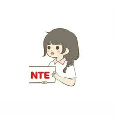 a girl holding a sign with the word nte in it's hand and her face