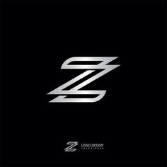 the letter z is made up of silver and black stripes on a black background with white letters