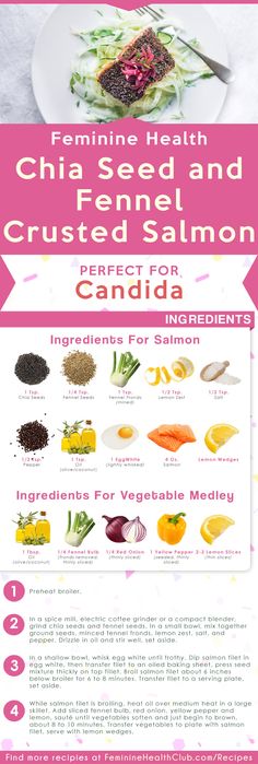 Easy Recipe for Chia Seed and Fennel Crusted Salmon Recipe For Candida. That will help your Candida treatment. Natural Remedy for Candida  with healthy food and diet. Crusted Salmon Recipes, Broiled Salmon, Lemon Salmon, Vegetable Medley, Crusted Salmon, Candida Diet, Feminine Health