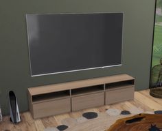 a large flat screen tv mounted to the side of a wall in a living room