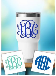 the monogrammed tumbler is shown with two initials