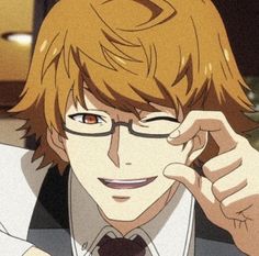 an anime character with glasses and a tie