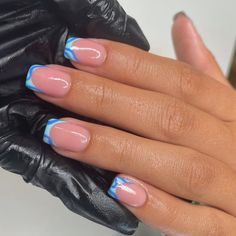 French Nail Designs Blue, Summer French Tips Square, Ibiza Nails, Nail Art Creative, Sqaure Nails, Boring Nails, Holiday Acrylic Nails, Subtle Nails