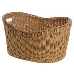 a brown wicker basket on a white background