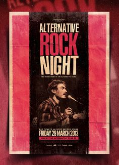 a concert poster for alternative rock night with an image of a man singing into a microphone