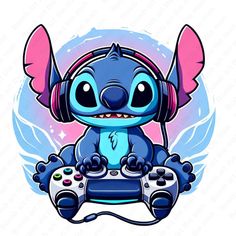 a cartoon character with headphones on holding a game controller