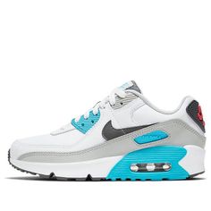 (GS) Nike Air Max 90 Leather 'White Chlorine Blue' CD6864-108 (SNKR/Casual/Air Cushion) Nike Air Max 90 Leather, Air Max 90 Leather, Nike Shoes Air Max, Shoes Air, Nike Air Max 90, Air Max, Nike Air Max, Nike Shoes, Red And Blue