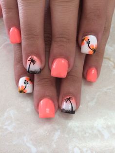 Hawaiian Nails, Beach Themed Nails, Hawaii Nails, Beach Nail Designs, Summer Nails Beach, Tropical Nails