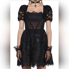 This Is A Brand New Dolls Kill Black Lace Dress Size Xxl, I Bought It For An Event And Never Wore It. Now It's Too Big For Me. It's So Cute On, It Needs A Good Home! It's Never Been Worn. Smoke Free Home. Retail $110 Selling For $65 Dolls Kill Dress Black, Tulle Babydoll Dress, Dramatic Dresses, Tulle Mini Dress, Metallic Boots, Grunge Dress, In Distress, Black Lace Dress, Lolita Dress