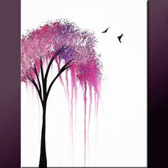 a painting of a tree with pink and purple leaves