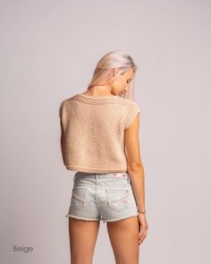 "Cotton Crop Top, Hand Knit Short Top, Ivory Cotton Top Measurements: XS (US 0-2; UK 4-6; EU 32-34) bust - 82 cm ( 32\" ) length - 40 cm ( 15.7\" ) S (US 4-6; UK 8-10; EU 34-36) bust - 88 cm ( 35\" ) length - 40 cm ( 15.7\" ) M (US 8-10; UK 12-14; EU 38-40) bust - 94 cm ( 37\" ) length - 40 cm ( 15.7\" ) L (US 12-14; UK 16-18; EU 42-44) bust - 100 cm ( 39\" ) length - 45 cm ( 17.7\" ) XL (US 14-16; UK 18-20; EU 44-46) bust - 108 cm ( 42.5\" ) length - 45 cm ( 17.7\" ) Yarn: - 100% cotton Laundry Cozy Beige Knitted Tops, Beige Knit Sleeveless Top, Sleeveless Chunky Knit Top For Spring, Sleeveless Knit Sweater In Beige, Beige Sleeveless Knit Sweater, Sleeveless Beige Knit Sweater, Beige Knit Vest Sweater, Beige Knitted Tank Top, Beige Knitted Crop Top