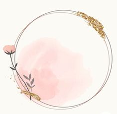 a round frame with gold glitter and pink flowers