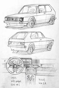 two cars are shown side by side in this drawing