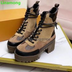 Thick Sole Square Heel Lace-up Boots For Female Women 2024 New Round Toe Ankle High Mixed Colors Heeled Lace Up Boots, Mixed Colors, Fashion Luxury, Colorful Fashion, Lace Up Boots, Luxury Design, Color Mixing, Lace Up, Square