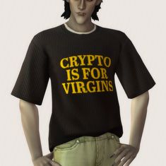 a man wearing a shirt that says crypt is for virgins