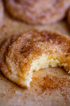 cinnamon sugar doughnuts with one bite taken out