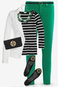 Green Pants Outfit, Skirt Diy, Summer Work Outfits, Legging Outfits, Green Pants, White Jacket