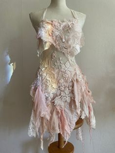 Wrap yourself up in enchanted beauty! A unique piece of fractal magic , hand dyed in magic mystical blend from tiny little mushrooms that grows among the heather in rocky woodlands. Its made with silk, beaded chiffong fabric and recycled vintage materials.  Size s-m . The dress can be sized to fit the buyer.  Wear with care, gentle hand wash, no bleach Ethereal Hoco Dress, Whimsical Fairy Dress, Fairy Aesthetic Fashion, Fairy Like Dresses, 20s Theme Dress, Beading On Clothes, Fairy Garden Outfit, Mystic Outfits, Mystical Dresses