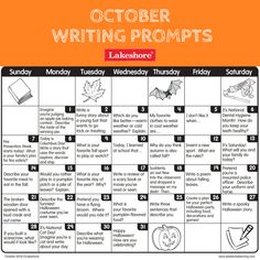 the october writing prompts calendar is shown