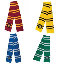 three harry potter striped scarves in different colors