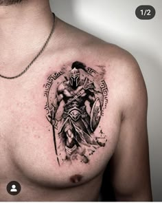 a man with a tattoo on his chest