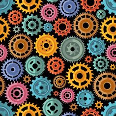 an image of colorful gears on black background