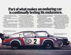 an advertisement for the porsche race car with its number 2 painted on it's side