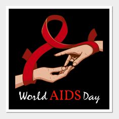 a hand holding a red ribbon with the words world aids day