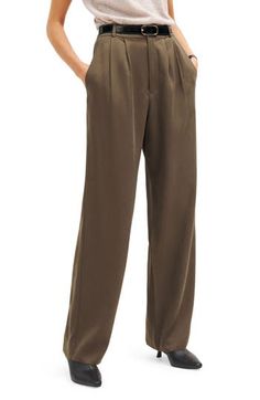 Exude polish from sunup to sundown in these wide-leg pants perfected by creased details and back welt pockets. 32 1/2" inseam; 21" leg opening; 14" front rise; 17 1/2" back rise (size 8) Belt not included 100% Tencel® lyocell Tencel lyocell is a sustainably produced fiber made with closed-loop processing Hand wash, line dry Made in the USA This product meets Nordstrom Sustainably Sourced Materials criteria: contains at least 30% sustainably sourced materials Mason Pant, High Waist Wide Leg Pants, Boat Neck Tops, Black High Tops, French Women, Fashion People, High Rise Pants, Classic Outfits, Cool Tees