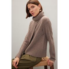 Brown knit (100% Wool). Sweater. Long sleeves. Turtleneck. Pull on. 24" from shoulder to hemline. Imported. Fall Cable Knit Tops For Layering, Fall Layering Cashmere Knit Top, Fall Cashmere Knit Top For Layering, Cashmere Sweater For Fall Cold Weather, Cashmere Sweater For Cold Weather In Fall, Cozy Cashmere Top For Fall, Fall Cashmere Sweater For Cold Weather, Merino Wool Cable Knit Long Sleeve Tops, Casual Cashmere Knit Top For Fall