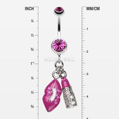 Glamourous Lip and Lipstick Belly Ring-Fuchsia Navel Piercing, Belly Ring, Pink Ring, Belly Rings, Ear Piercings, Washer Necklace, Screw, Piercings, Lips