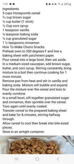 a recipe for granola is shown on an iphone screen, and it appears to be in english