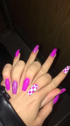 Barbie Purple Nails, Neon Violet Nails, Lavender And Hot Pink Nails, Purple Fushia Nails, Barney Purple Nails, Bff Nails, Posh Nails