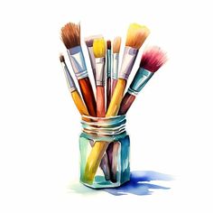 a jar filled with lots of different colored brushes