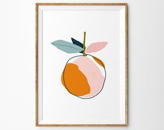 an orange print hangs on the wall