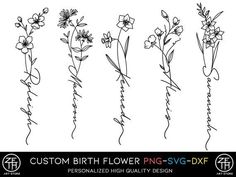 the flowers are drawn in different styles and sizes, but they have long stems that can be