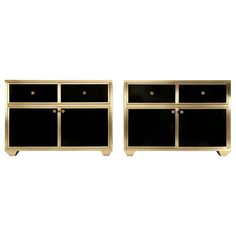 two black and gold sideboards with drawers