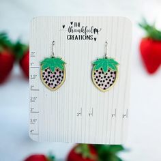 This listing is for an instant digital download of one Strawberry Dangle Inlay Earring design. The finished earrings are approximately 1.5" tall by 1.2" wide.  No physical product will be shipped. This file is for LASER use. You will receive an SVG and PDF file to download after the  purchase is made. You must be familiar with kerf and your laser's kerf to use this file.  There are videos on YouTube if you search "Inlay Earrings". I have tested these files using Lightburn and my laser using 1/8" One Strawberry, Strawberry Fruit, Acrylic Prints, Designer Earrings, Dangle Earrings, Birthday Gifts, Accessory Gift, Digital Download, Electronic Accessories