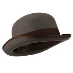 Men's Felt Bowler HatMade of 100% wool.Available sizes with elastic tie inside crown: M (57 cm), L (59 cm) and XL (61 cm).Inner satin hatband.Adult/Male.Crown measures 4 1/2 centimeters deep.Brim measures 2 inches long.Dry clean.Imported. Solid in color, bowler hat with attached different colored grosgrain hat band for gentlemen.Crown features oval round shaped top.Brim is accented with a ribbon trim and upturned all around.Our dressy style derby hat is great for any type of outdoor events, walk Winter Derby Hats With Curved Brim, Curved Brim Hats For Winter Derby, Curved Brim Derby Hat For Winter, Adjustable Brimmed Wool Cloche Hat, Adjustable Wool Brimmed Cloche Hat, Adjustable Wool Cloche Hat With Flat Brim, Wide Brim Hats For Winter Derby, Wide Brim Winter Derby Hats, Classic Wool Hats For Derby