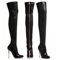 Black knee high boots Women Over The Knee Boots With sexy zipper detail in the back with Thin Heel And Pointed Toe Metal Boots, Leather Long Boots, Long Leather Boots, Style Analysis, Women's Over The Knee Boots, Boots Female, Stretch Boots, Thigh Boots, Knee High Heels