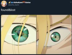 an anime character's eye is shown with the caption found in this post