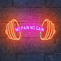 no pain no gain neon sign on brick wall