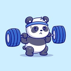 a cartoon panda bear lifting a barbell