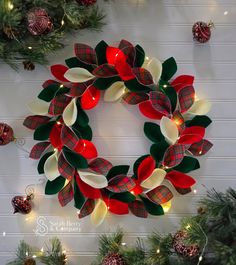 Traditional Christmas Tartan Plaid Felt Leaf Wreath with Lights | Front Door Wreaths | Christmas Wreaths | Winter Wreath | Scottish Gifts by SarahBerryandCompany on Etsy Christmas Tartan, Wreaths Christmas