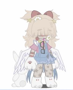 an anime character with angel wings holding a stuffed animal