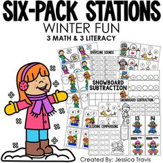 six pack stations for winter fun with snow themed activities and printables to help students learn