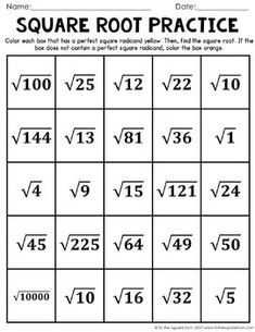 the square root practice sheet for students to learn how to solve numbers and place them in order