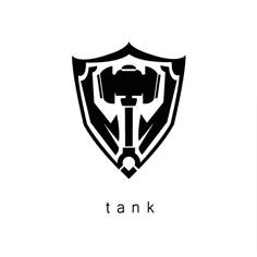 a black and white logo with the word tank in it's center, surrounded by an image of a hammer