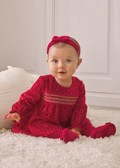 Long sleeved Dress for newborn. Round neckline. Opening on the back with an invisible zip. Made using elegant and classic velvet fabric. Dress Outside 100% Polyester Lining 100% Cotton Washing instructions Red Velvet Dress, Newborn Dresses, Elastic Headbands, Socks And Tights, Cotton Velvet, Dressy Casual, Color Rosa, Elegant Outfit, Velvet Dress